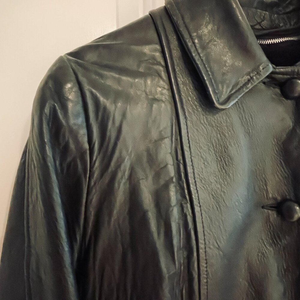 VGVUC Vntg 1950/60's Ladies Black Leather Jacket, Pockets, Zip-Out Lining, Sz L - Picture 6 of 16